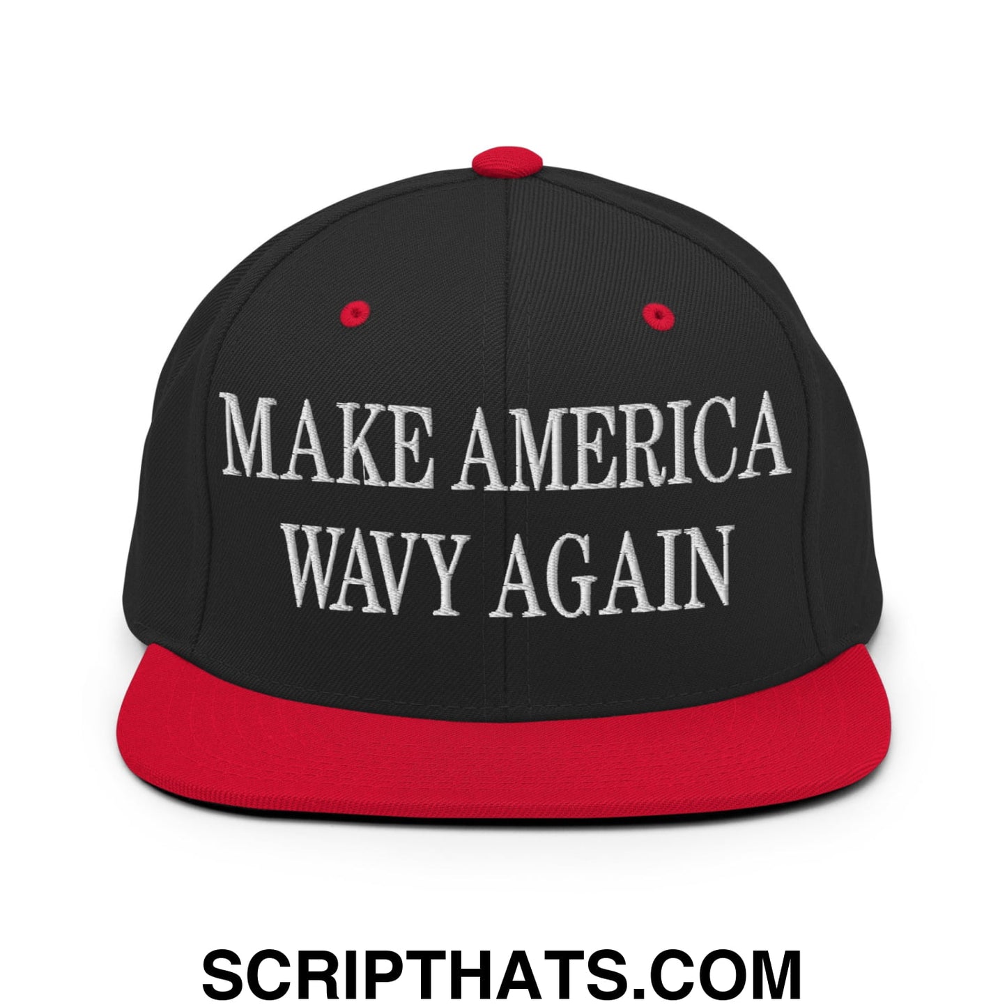 Make America Wavy Again Embroidered Flat Bill Brim Snapback Hat Black Red