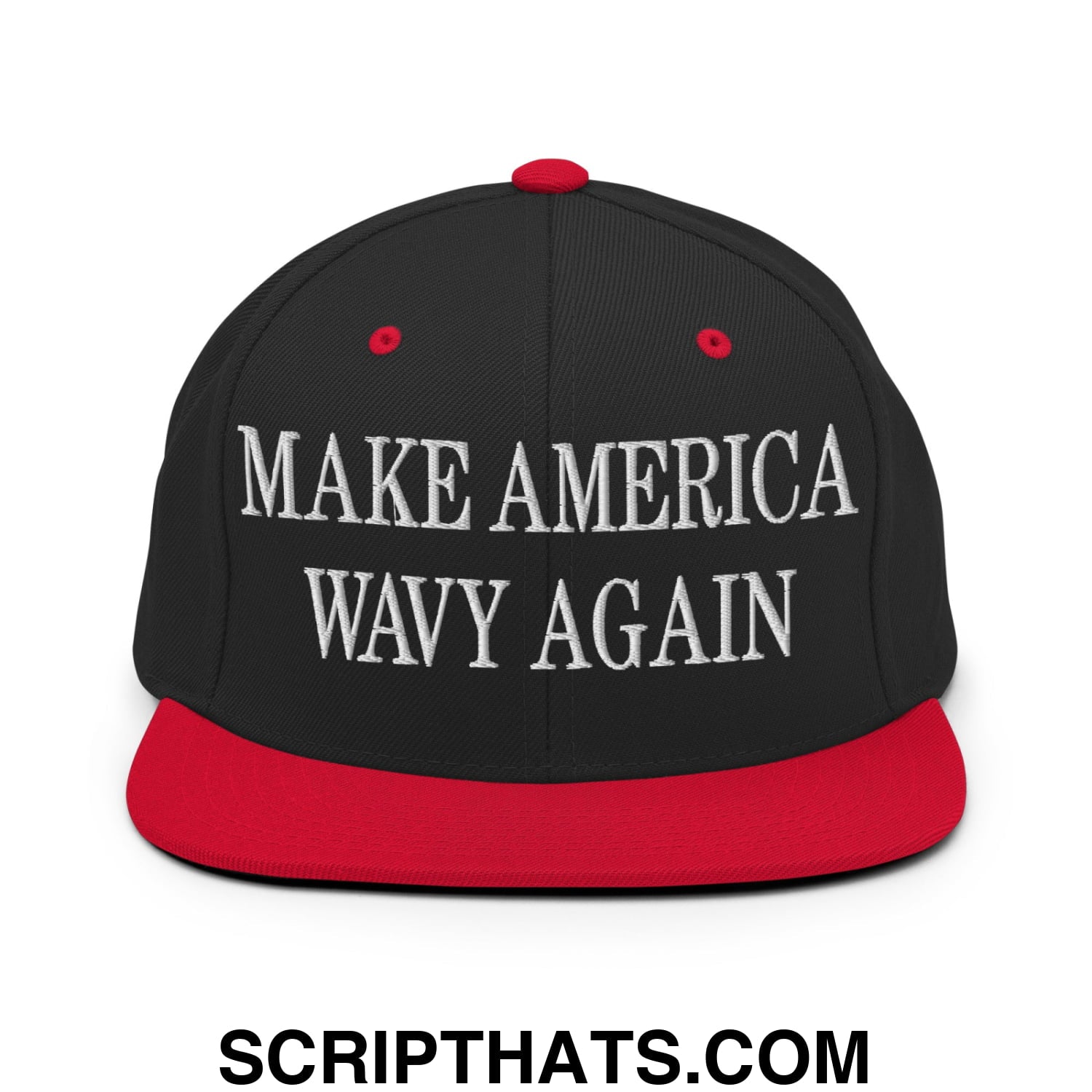 Make America Wavy Again Embroidered Flat Bill Brim Snapback Hat Black Red