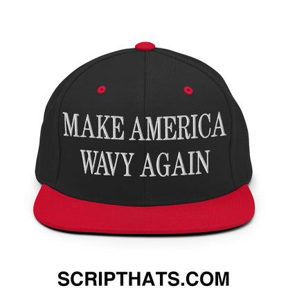 Make America Wavy Again Embroidered Flat Bill Brim Snapback Hat Black Red