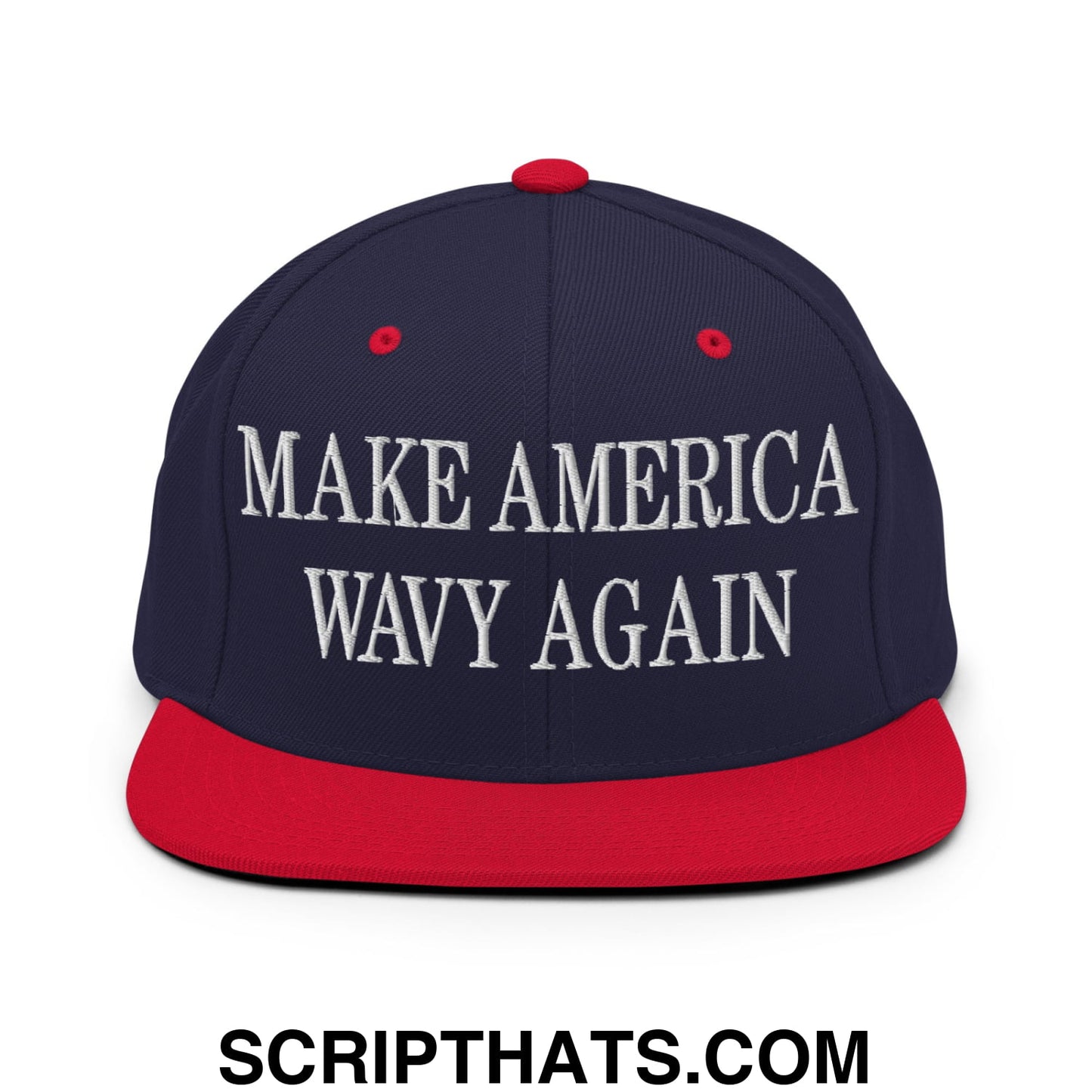 Make America Wavy Again Embroidered Flat Bill Brim Snapback Hat Navy Red