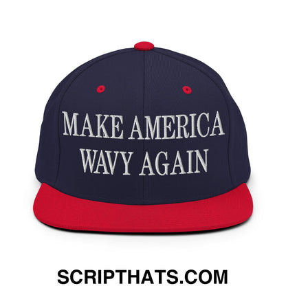 Make America Wavy Again Embroidered Flat Bill Brim Snapback Hat Navy Red
