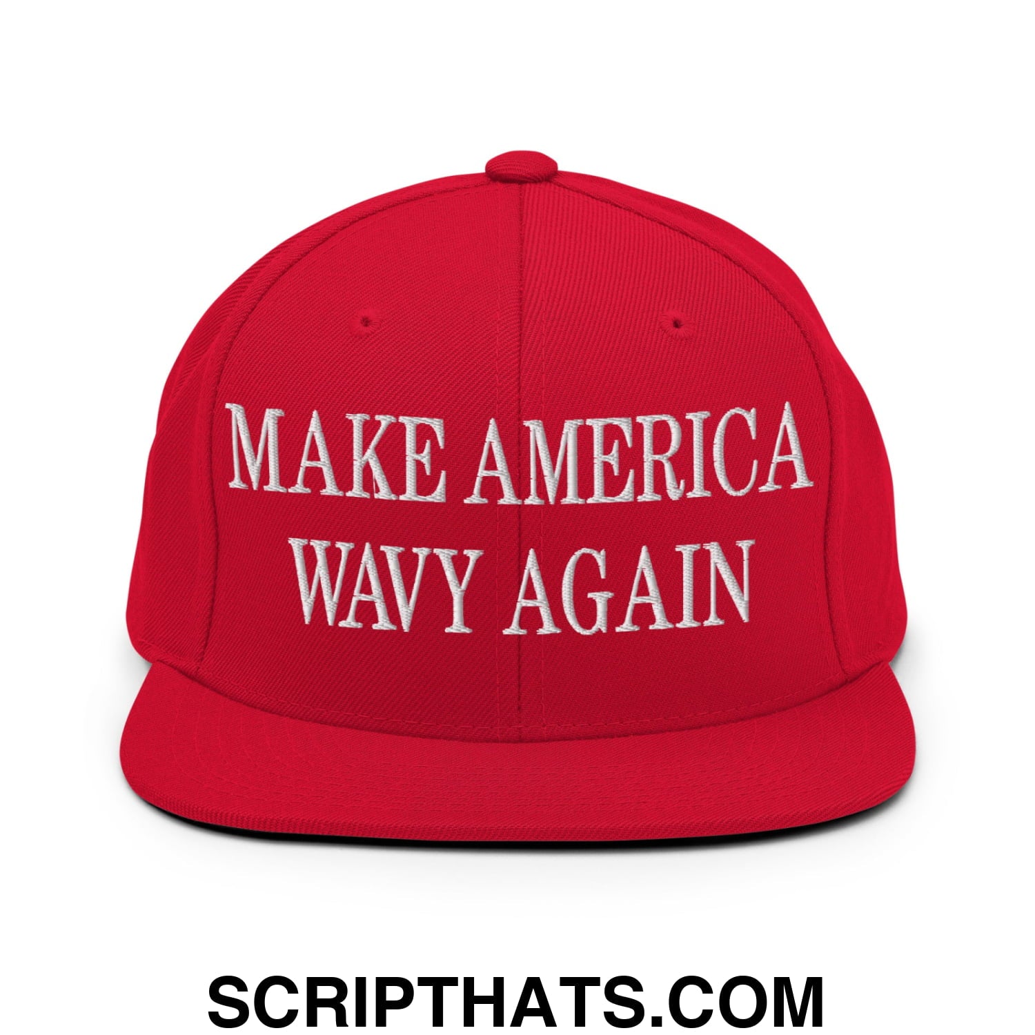 Make America Wavy Again Embroidered Flat Bill Brim Snapback Hat Red