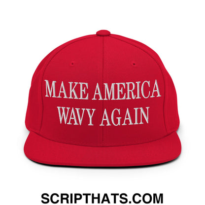 Make America Wavy Again Embroidered Flat Bill Brim Snapback Hat Red