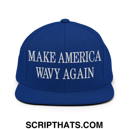 Make America Wavy Again Embroidered Flat Bill Brim Snapback Hat Royal Blue