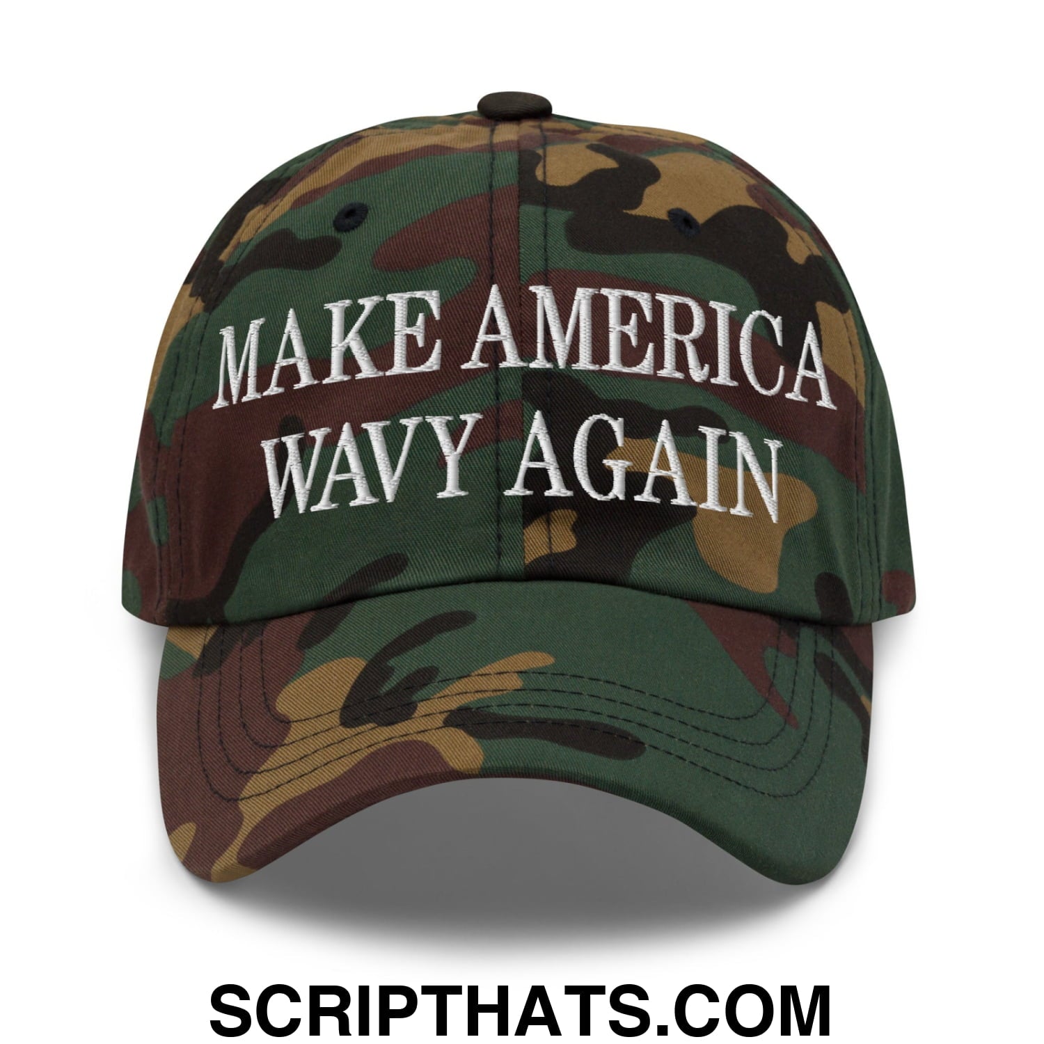 Make America Wavy Again Embroidered Unstructured Dad Hat Green Camo