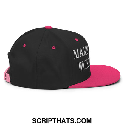 Black and pink snapback hat with white make woke embroidery on the side from make america woke again collection