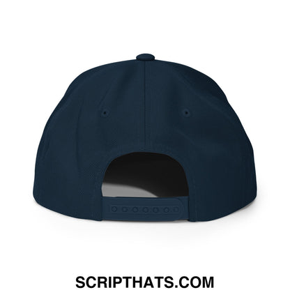 Dark navy blue snapback hat with structured crown and adjustable strap embroidered with make america woke again