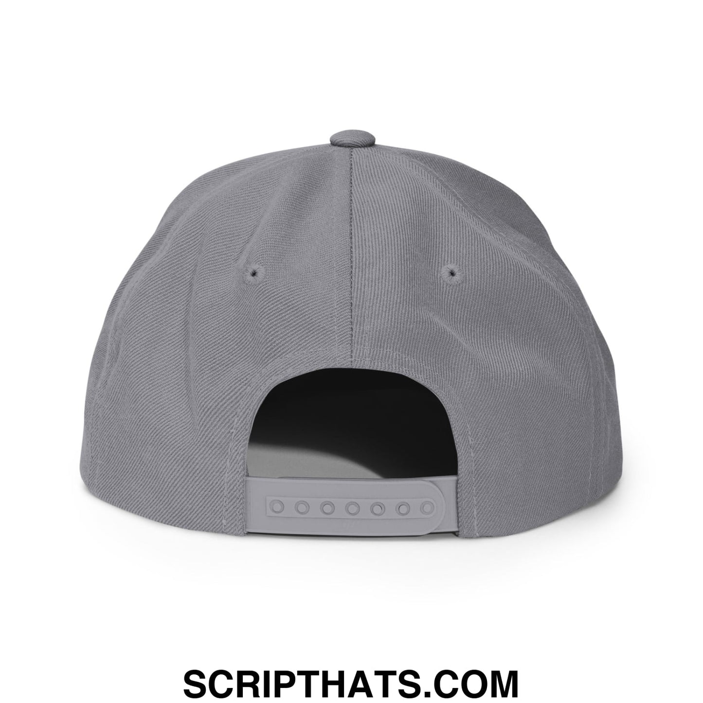 Gray make america woke again snapback hat with textured fabric crown and matching adjustable strap shown from back