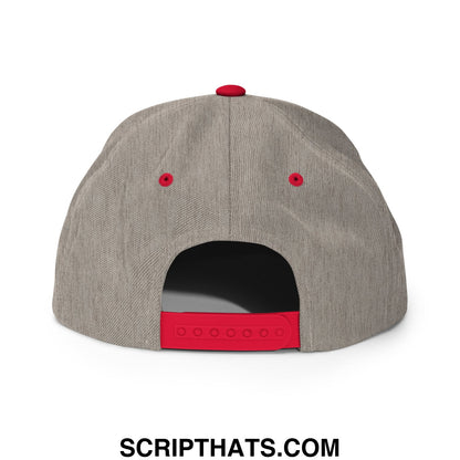 Gray corduroy snapback cap with red button and adjustable strap featuring make america woke again embroidery