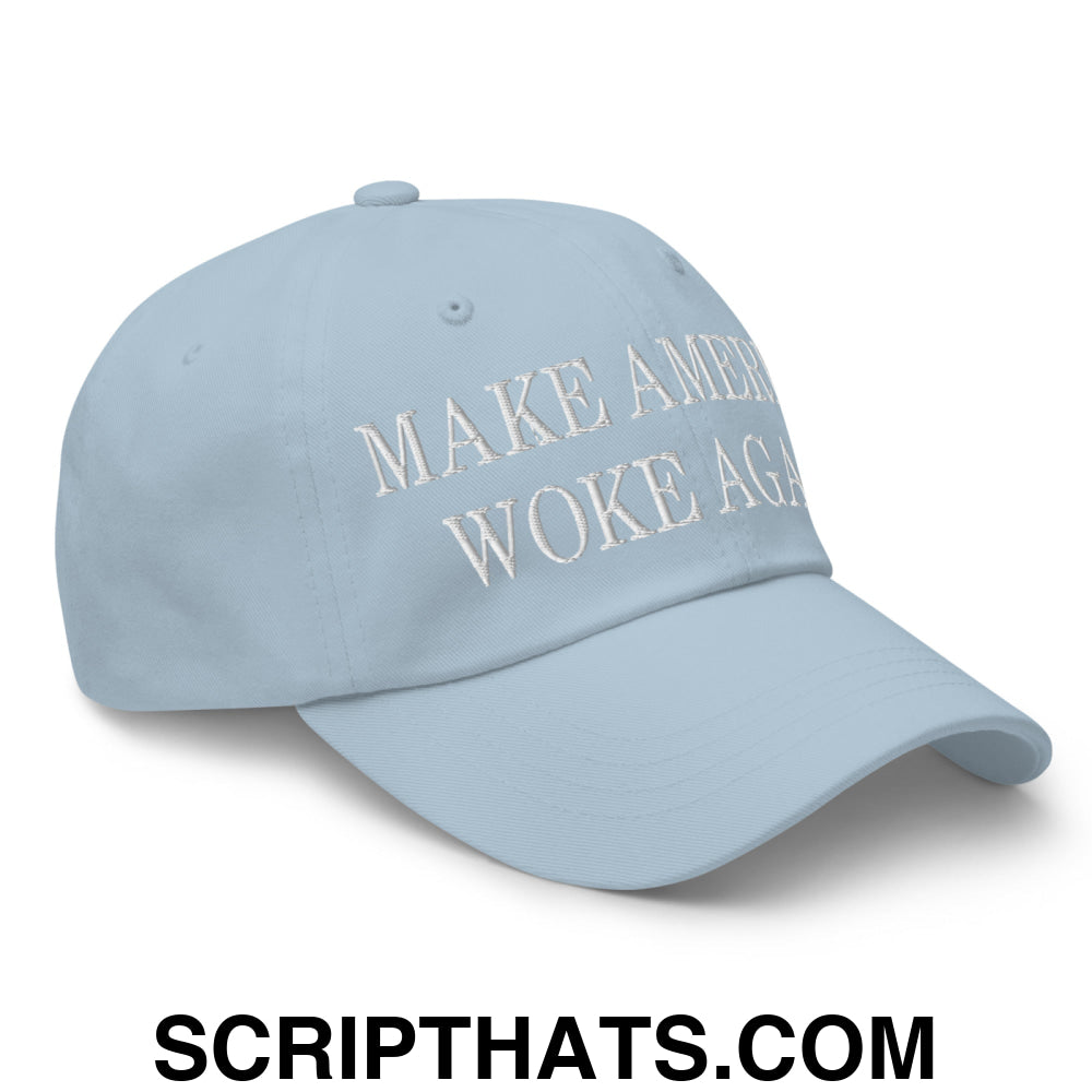 Make America Woke Again Embroidered Unstructured Dad Hat Light Blue