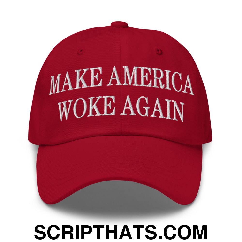 Make America Woke Again Embroidered Unstructured Dad Hat Cranberry