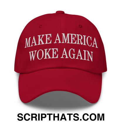 Make America Woke Again Embroidered Unstructured Dad Hat Cranberry