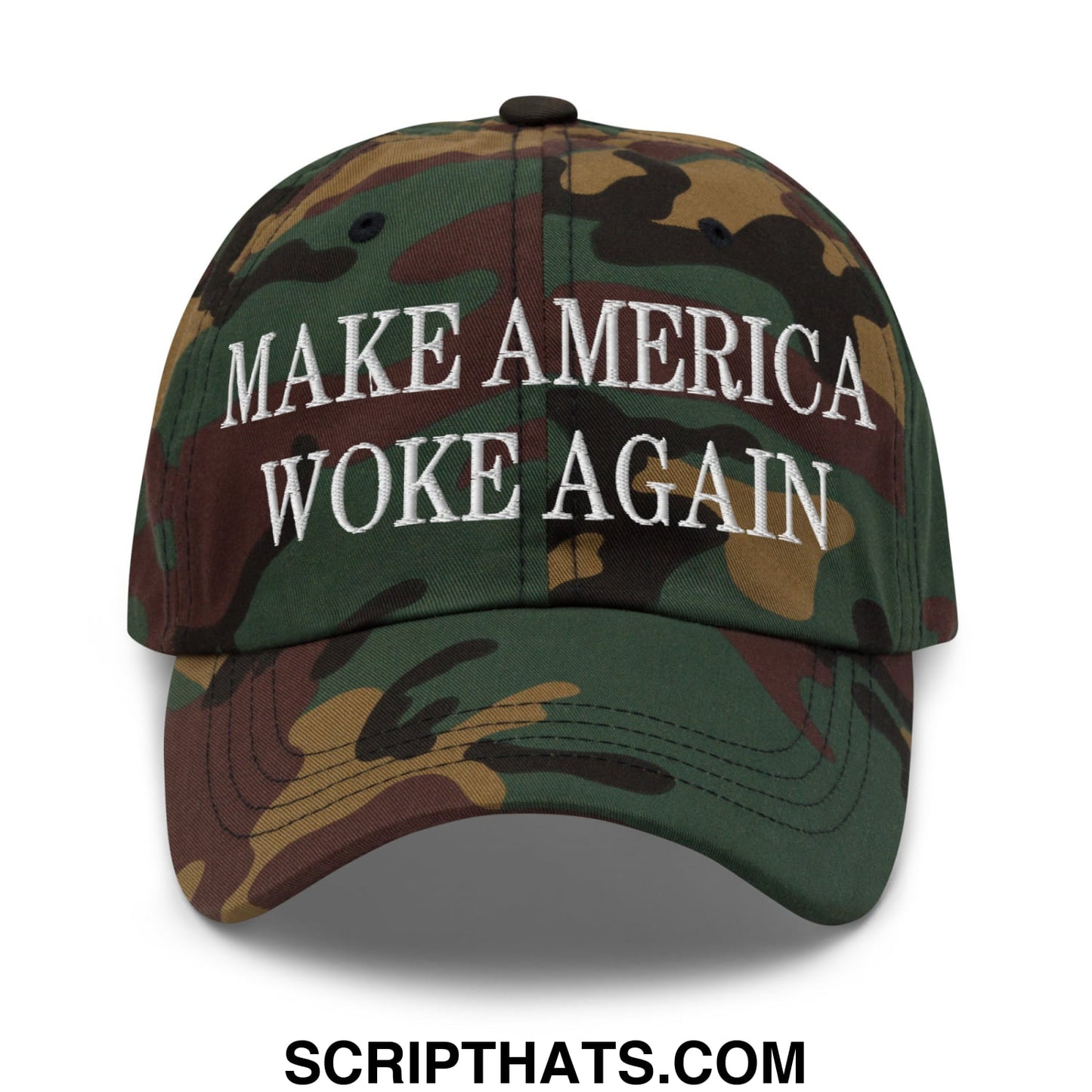 Make america woke again embroidered unstructured dad hat camouflage baseball cap with white thread lettering