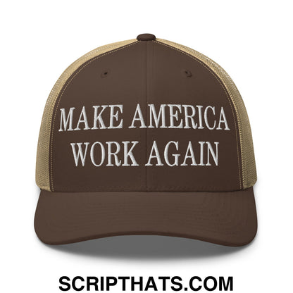 Make America Work Again Embroidered Mesh Trucker Hat Brown Khaki