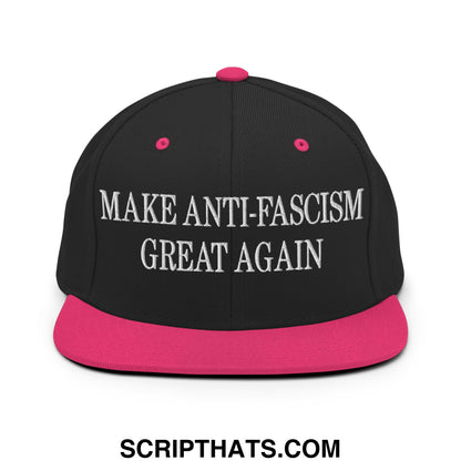 Make Anti-Fascism Great Again Embroidered Flat Bill Brim Snapback Hat Black Neon Pink