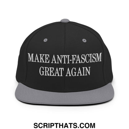 Make Anti-Fascism Great Again Embroidered Flat Bill Brim Snapback Hat Black Silver