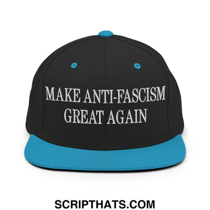 Make Anti-Fascism Great Again Embroidered Flat Bill Brim Snapback Hat Black Teal