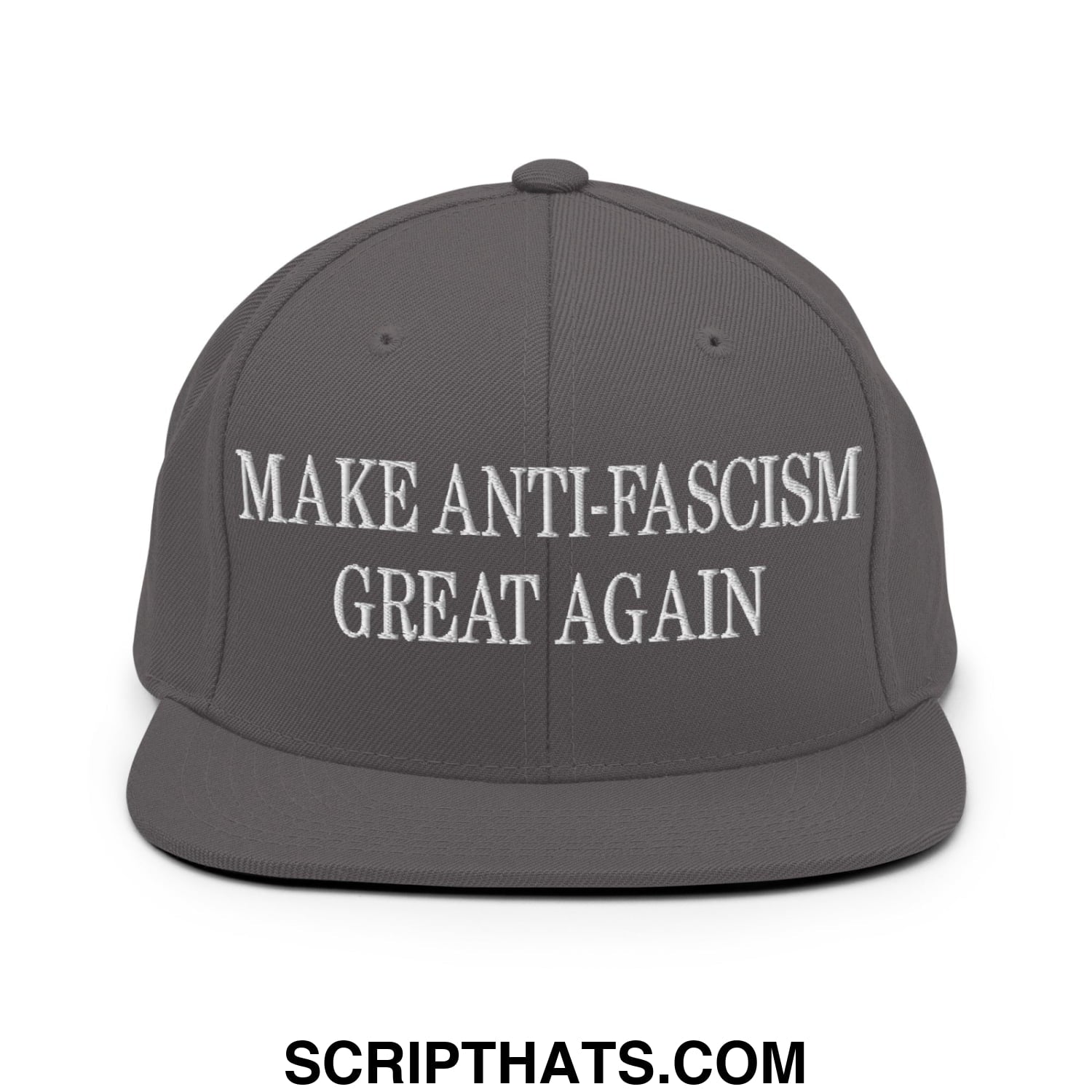 Make Anti-Fascism Great Again Embroidered Flat Bill Brim Snapback Hat Dark Grey