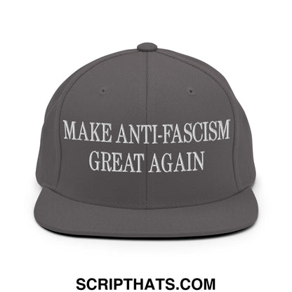 Make Anti-Fascism Great Again Embroidered Flat Bill Brim Snapback Hat Dark Grey