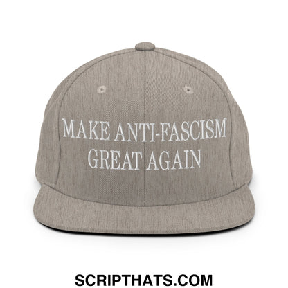 Make Anti-Fascism Great Again Embroidered Flat Bill Brim Snapback Hat Heather Grey