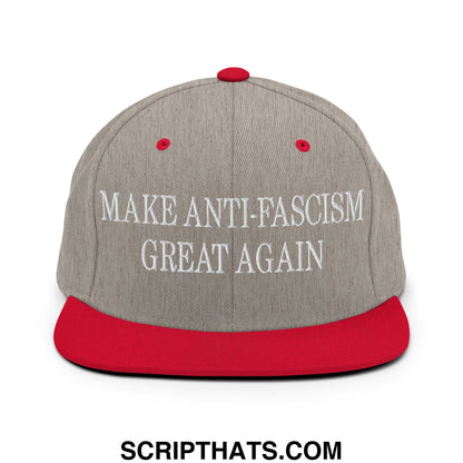Make Anti-Fascism Great Again Embroidered Flat Bill Brim Snapback Hat Heather Grey Red