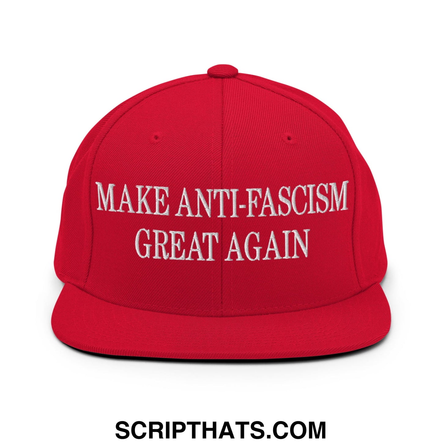 Make Anti-Fascism Great Again Embroidered Flat Bill Brim Snapback Hat Red
