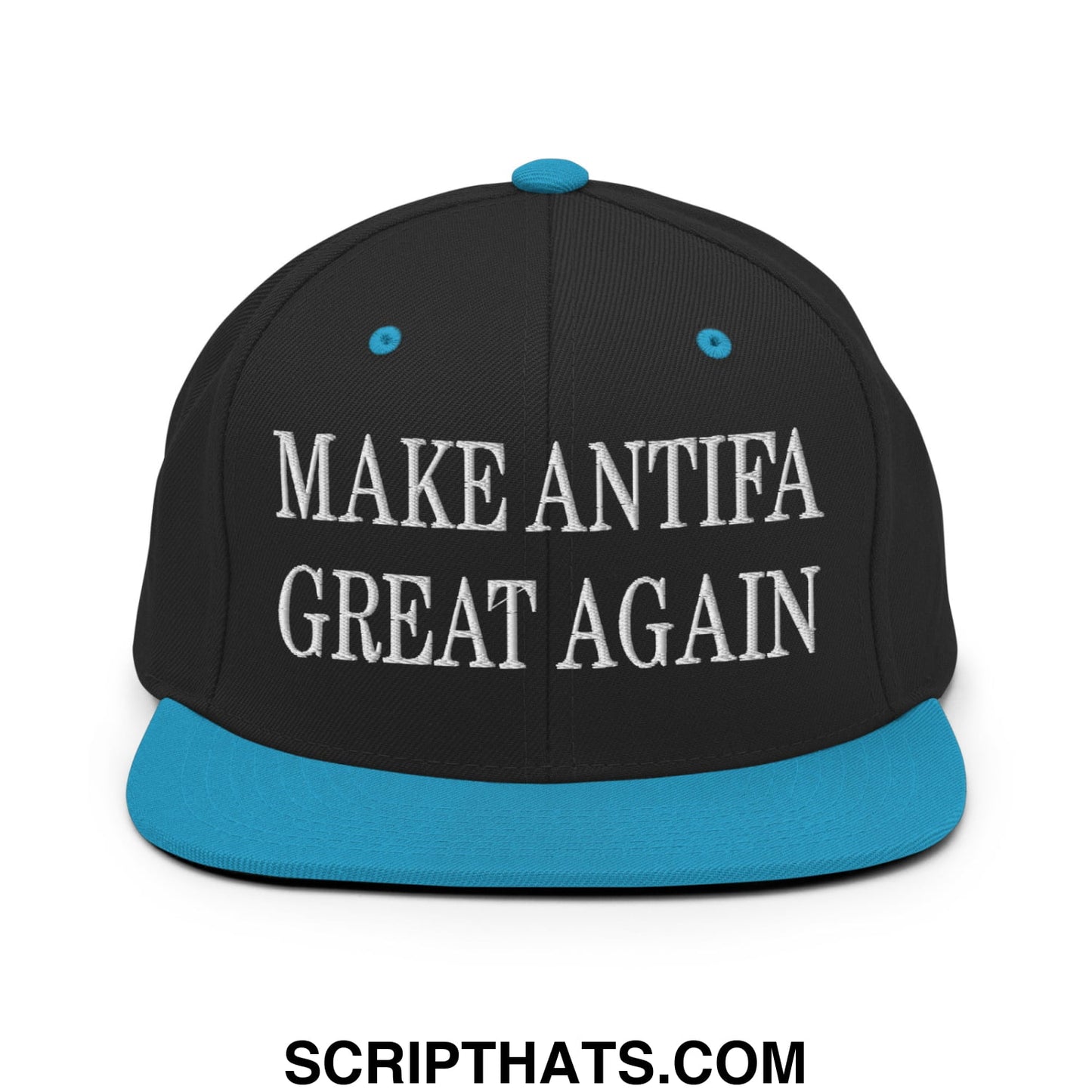 Make Antifa Great Again Embroidered Flat Bill Brim Snapback Hat Black Teal