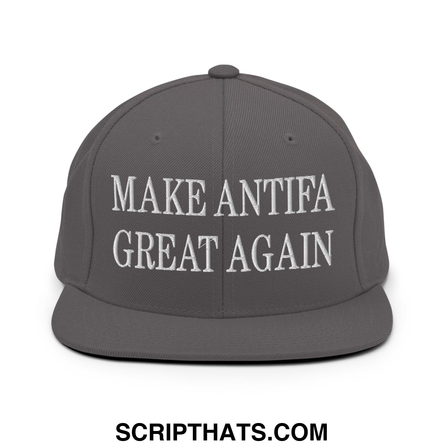 Make Antifa Great Again Embroidered Flat Bill Brim Snapback Hat Dark Grey