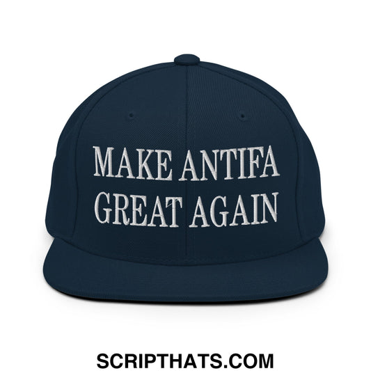 Make Antifa Great Again Embroidered Flat Bill Brim Snapback Hat Dark Navy