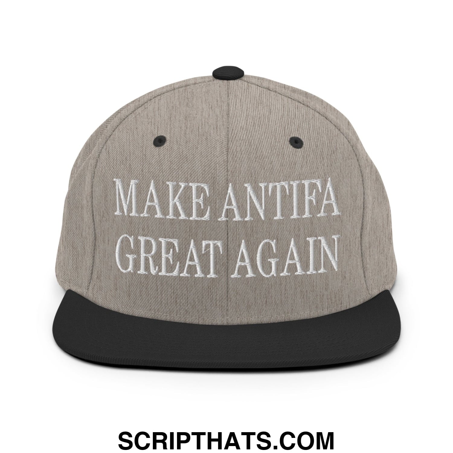 Make Antifa Great Again Embroidered Flat Bill Brim Snapback Hat Heather Black
