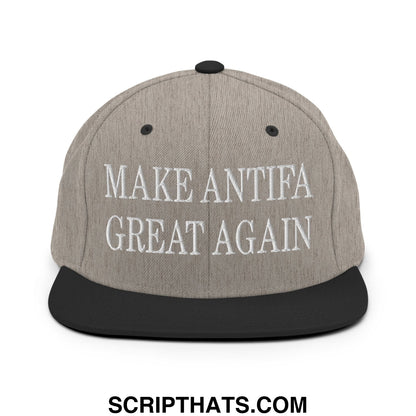 Make Antifa Great Again Embroidered Flat Bill Brim Snapback Hat Heather Black
