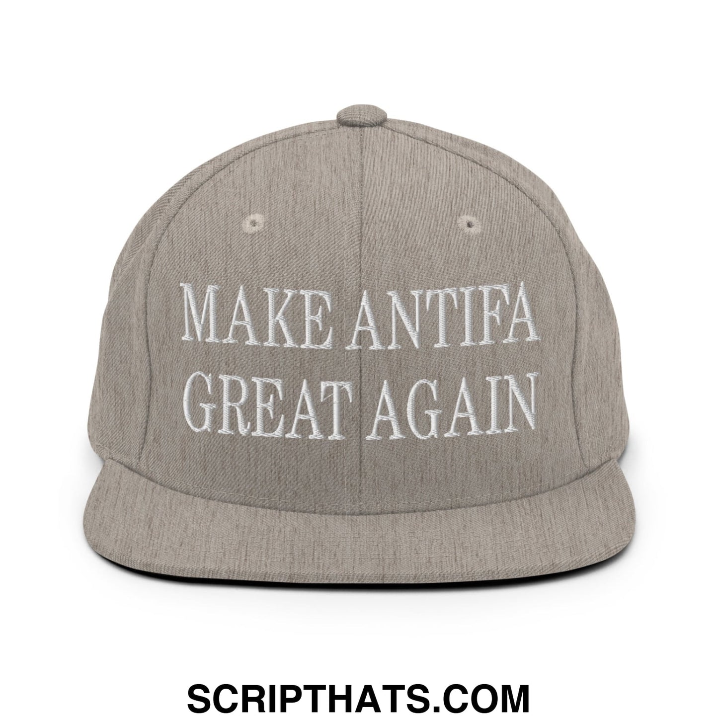 Make Antifa Great Again Embroidered Flat Bill Brim Snapback Hat Heather Grey