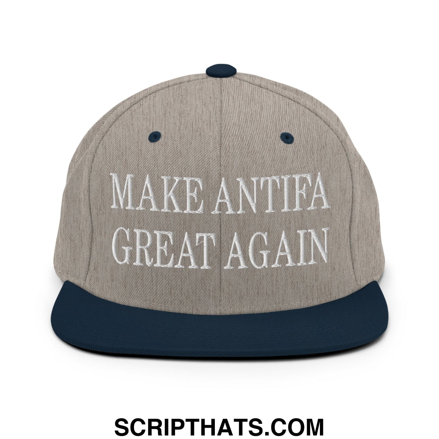 Make Antifa Great Again Embroidered Flat Bill Brim Snapback Hat Heather Grey Navy