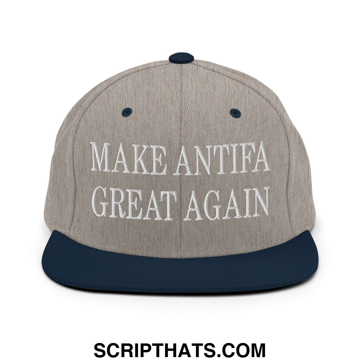 Make Antifa Great Again Embroidered Flat Bill Brim Snapback Hat Heather Grey Navy