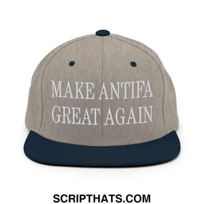Make Antifa Great Again Embroidered Flat Bill Brim Snapback Hat Heather Grey Navy