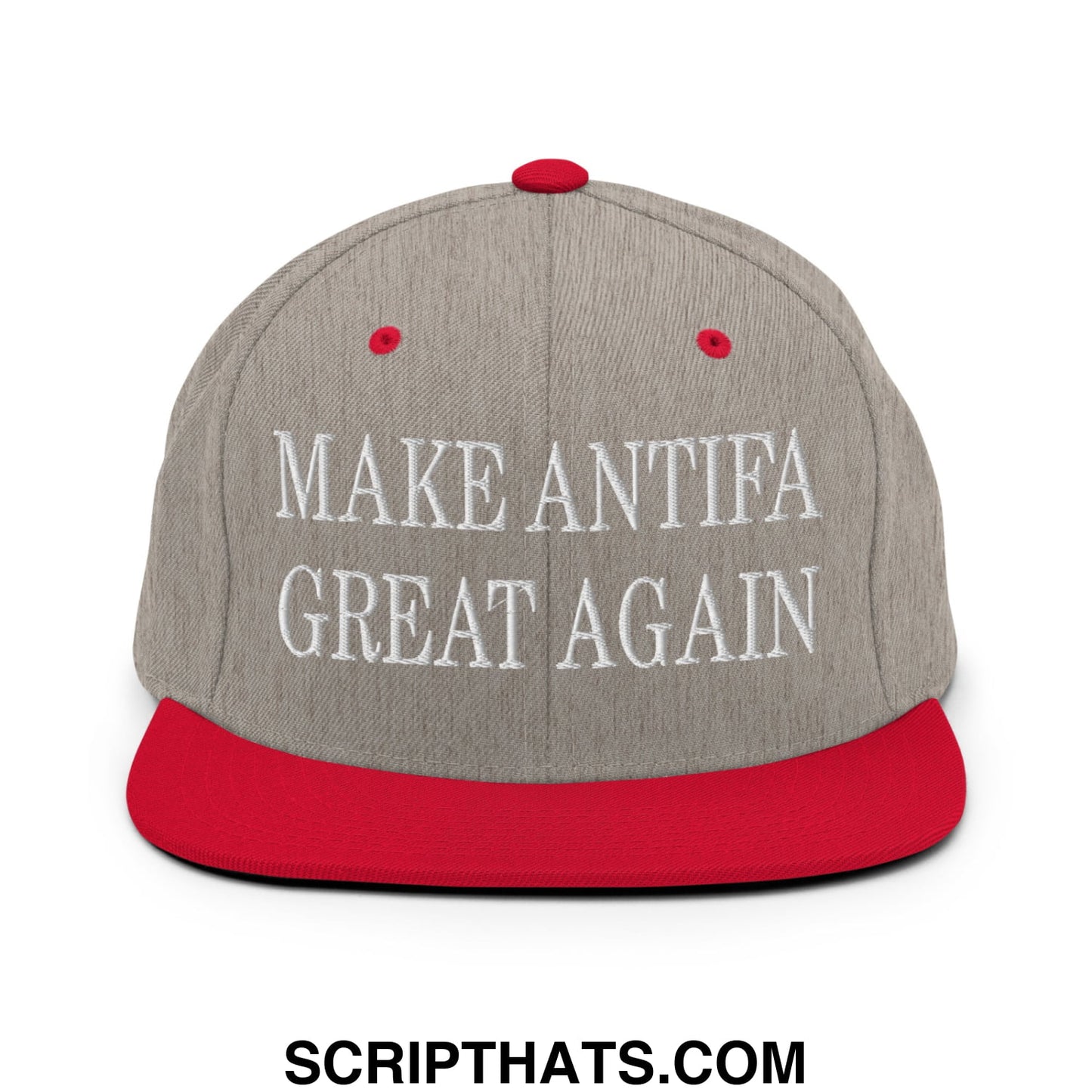 Make Antifa Great Again Embroidered Flat Bill Brim Snapback Hat Heather Grey Red