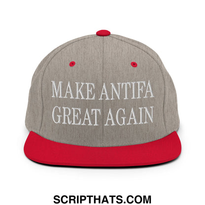 Make Antifa Great Again Embroidered Flat Bill Brim Snapback Hat Heather Grey Red