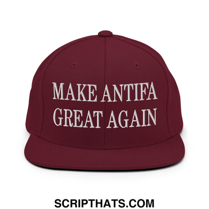 Make Antifa Great Again Embroidered Flat Bill Brim Snapback Hat Maroon