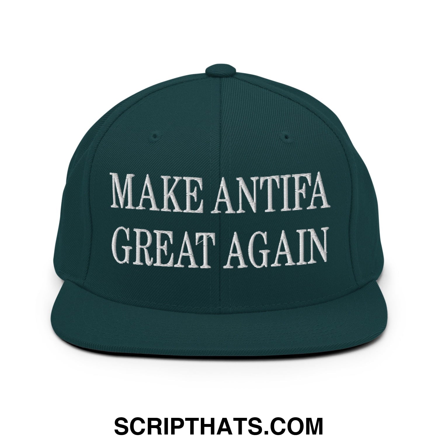 Make Antifa Great Again Embroidered Flat Bill Brim Snapback Hat Spruce