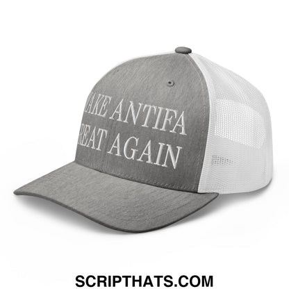 Make Antifa Great Again Embroidered Mesh Trucker Hat Heather Grey White