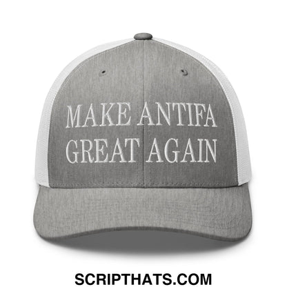Make Antifa Great Again Embroidered Mesh Trucker Hat Heather Grey White