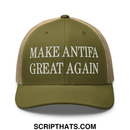 Make Antifa Great Again Embroidered Mesh Trucker Hat Moss Khaki