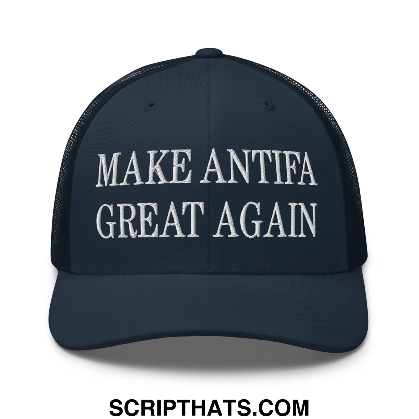 Make Antifa Great Again Embroidered Mesh Trucker Hat Navy