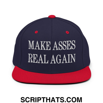 Make Asses Real Again Embroidered Flat Bill Brim Snapback Hat Navy Red