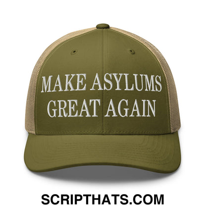 Make Asylums Great Again Embroidered Mesh Trucker Hat Moss Khaki