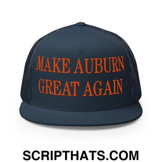 Make Auburn Great Again Embroidered Flat Bill Brim Trucker Hat Navy