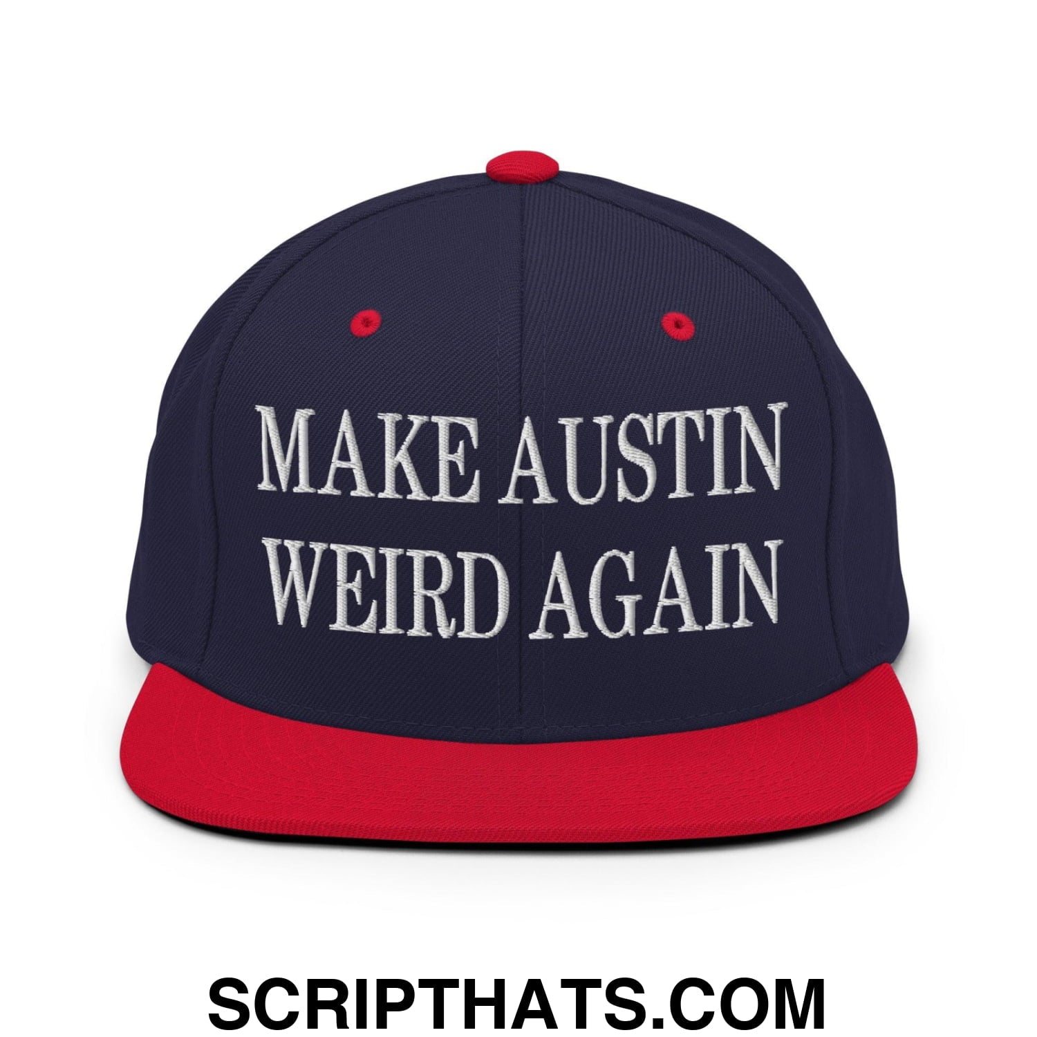 Make Austin Weird Again Embroidered Flat Bill Brim Snapback Hat Navy Red