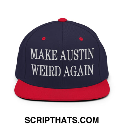 Make Austin Weird Again Embroidered Flat Bill Brim Snapback Hat Navy Red