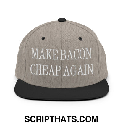 Make Bacon Cheap Again Embroidered Flat Bill Brim Snapback Hat Heather Black