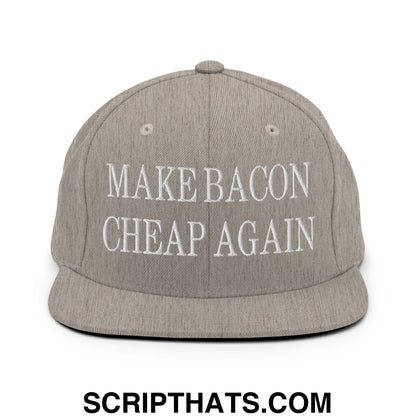 Make Bacon Cheap Again Embroidered Flat Bill Brim Snapback Hat Heather Grey